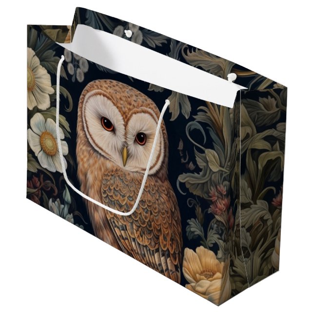 Grand Sac Cadeau Belle chouette dans le jardin style Art nouveau (Devant Angle)