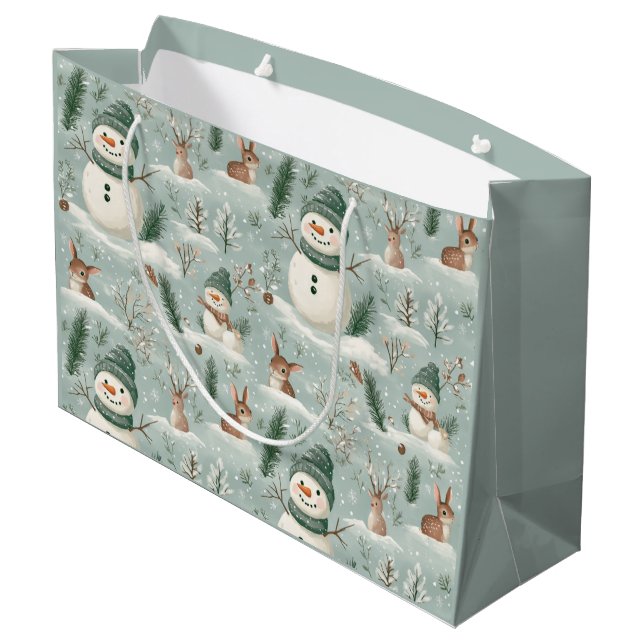 Grand Sac Cadeau Belle Fête Du Snowman Et Du Cerf (Dos Angle)