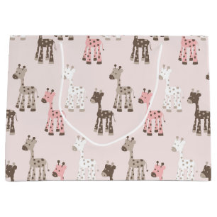 Grand Sac Cadeau Belle girafe de roses pâles