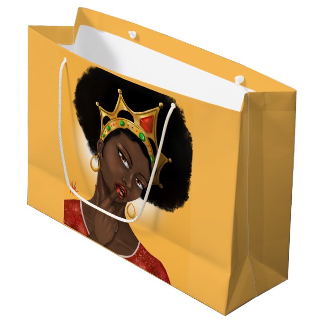 Grand Sac Cadeau Belle Reine Noire - Cheveux Naturel (Devant Angle)