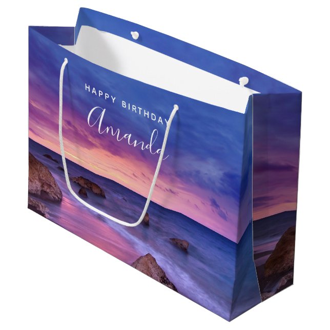 Grand Sac Cadeau Belle Sunset Coastal photo Anniversaire (Devant Angle)