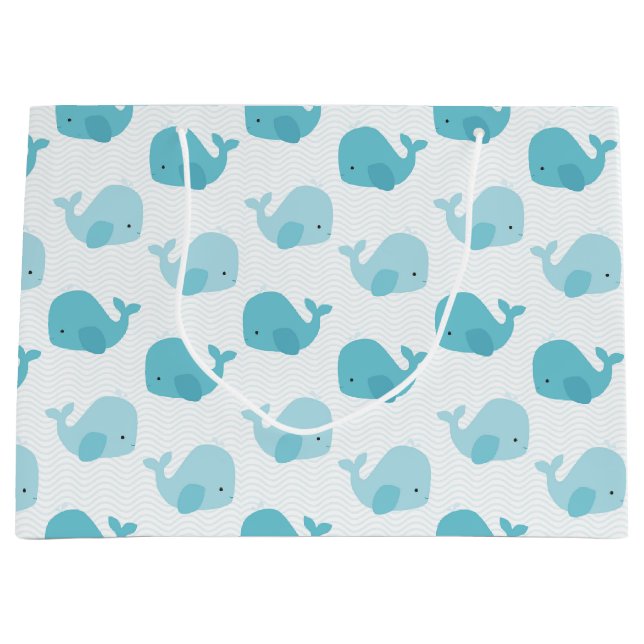 Grand Sac Cadeau Belles baleines de bleus layette (Devant)