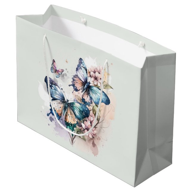 Grand Sac Cadeau Belles papillons et fleurs (Dos Angle)