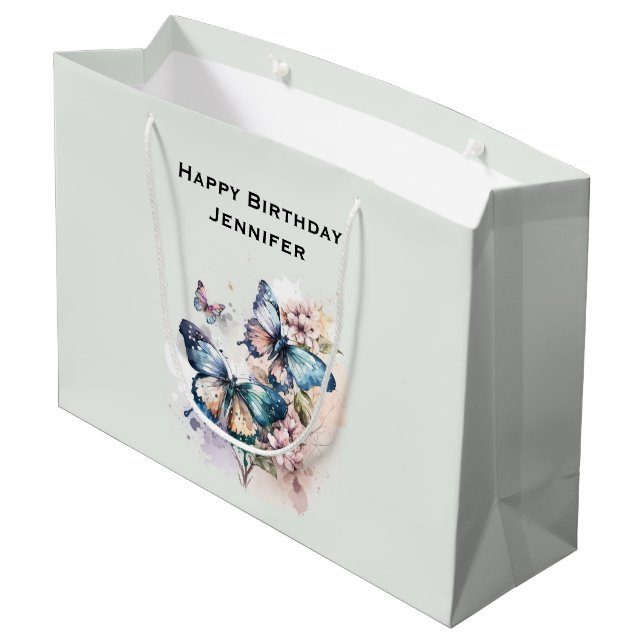 Grand Sac Cadeau Belles papillons et fleurs Anniversaire (Dos Angle)