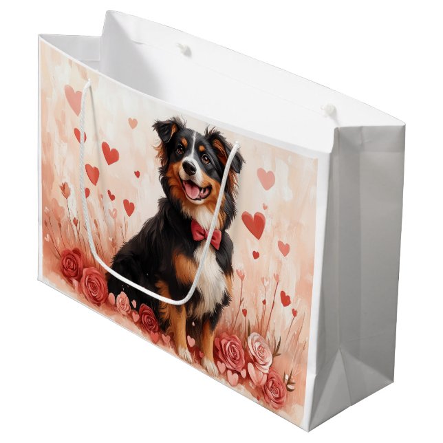 Grand Sac Cadeau Berger australien avec Rose - Saint Valentin (Devant Angle)