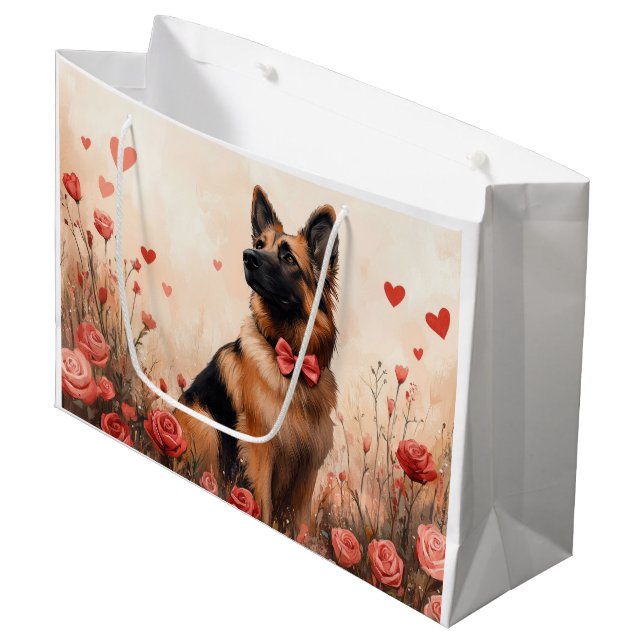 Grand Sac Cadeau Berger belge avec Rose - Saint-Valentin (Devant Angle)