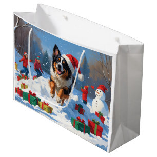 Grand Sac Cadeau Berger belge Scène de neige festive de Noël