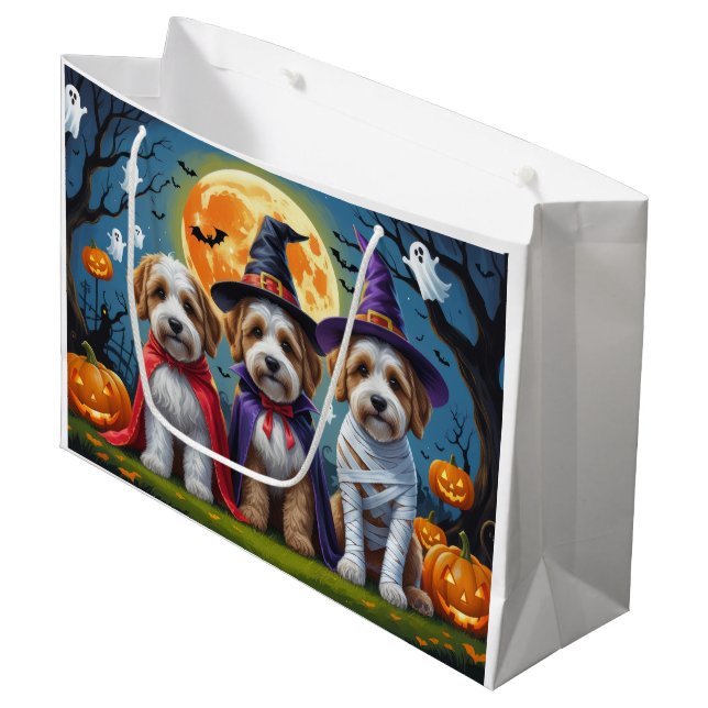 Grand Sac Cadeau Bernedoodle Chiens Citrouille Halloween Funny (Devant Angle)