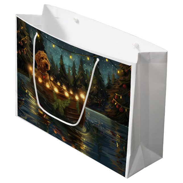 Grand Sac Cadeau Bernedoodle Noël Festival Voyage (Devant Angle)
