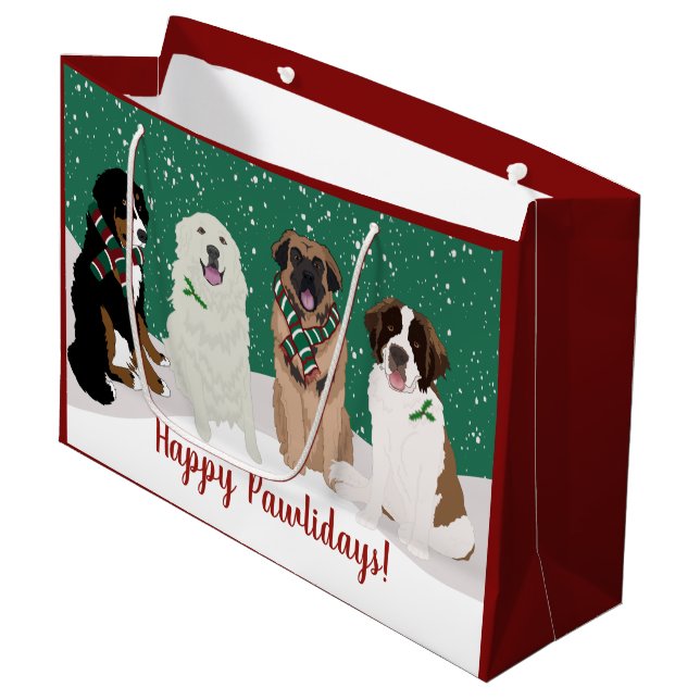 Grand Sac Cadeau Bernese Leonberger Les Grandes Pyrénées Noël (Devant Angle)