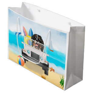 Grand Sac Cadeau bernese mountain Dog Driving on Beach