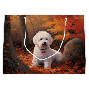 Grand Sac Cadeau Bichon Frise en automne Feuilles automne Inspire