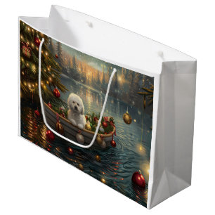 Grand Sac Cadeau Bichon Frise Noël Festive Voyage