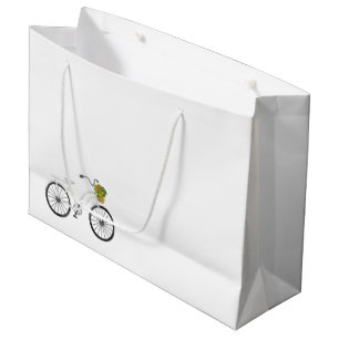 Grand Sac Cadeau Bicycle blanc Joyeux Panier à fleurs d'anniversair