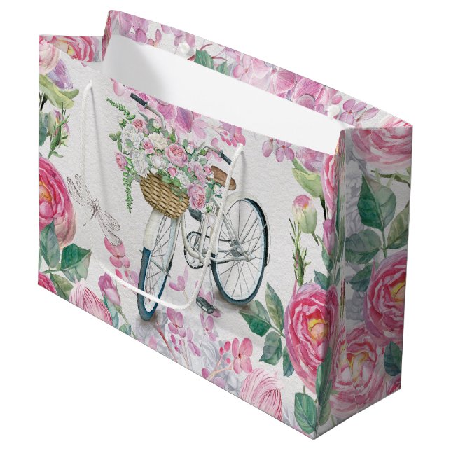 Grand Sac Cadeau Bicyclette et fleurs élégantes (Devant Angle)