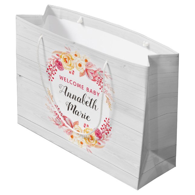 Grand Sac Cadeau Bienvenue Baby Shabby Chic Baby shower Floral Rust (Dos Angle)