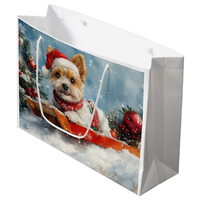 Grand Sac Cadeau Biewer Terrier Chien dans la boue Laisser il neige (Devant Angle)