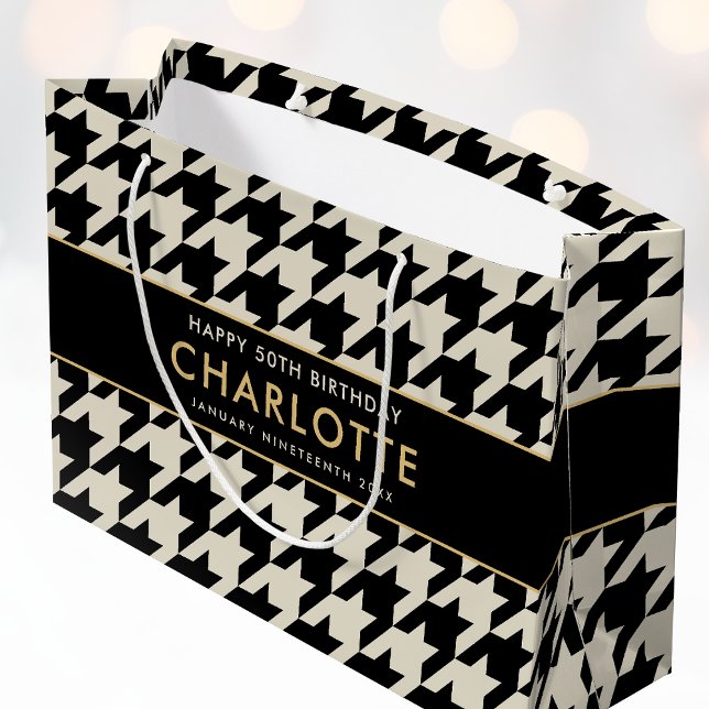 Grand Sac Cadeau Big Houndstooth Anniversaire n'importe quel âge 50 (Créateur téléchargé)