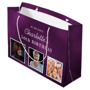 Grand Sac Cadeau Birthday purple photo monogram name
