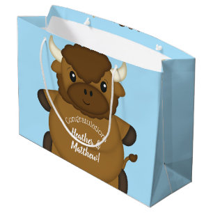Grand Sac Cadeau Bison Buffalo Baby shower Bleu