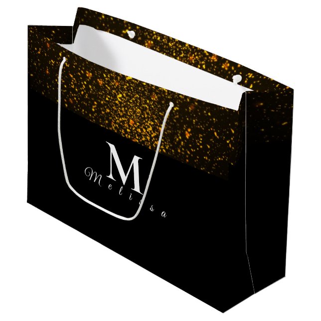 Grand Sac Cadeau Black and Gold Pre-Personalized Monogram Gift Bag (Devant Angle)