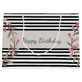 Grand Sac Cadeau Black And White Stripe