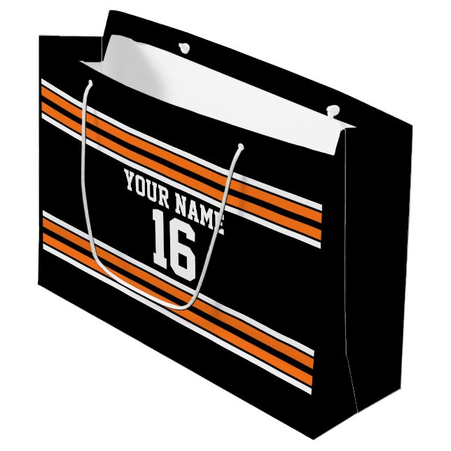 Grand Sac Cadeau Black avec Orange White Stripes Team Jersey (Devant Angle)