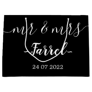 Grand Sac Cadeau Black Elegant Mr & Mrs Wedding Day Cadeau