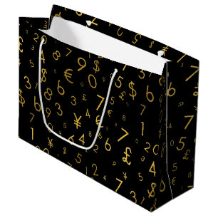 Grand Sac Cadeau Black Gold Luxury Numéros Devise Symboles Motif