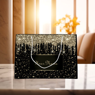 Grand Sac Cadeau Black Gold Minimal Nom Lux VIP Parties scintillant