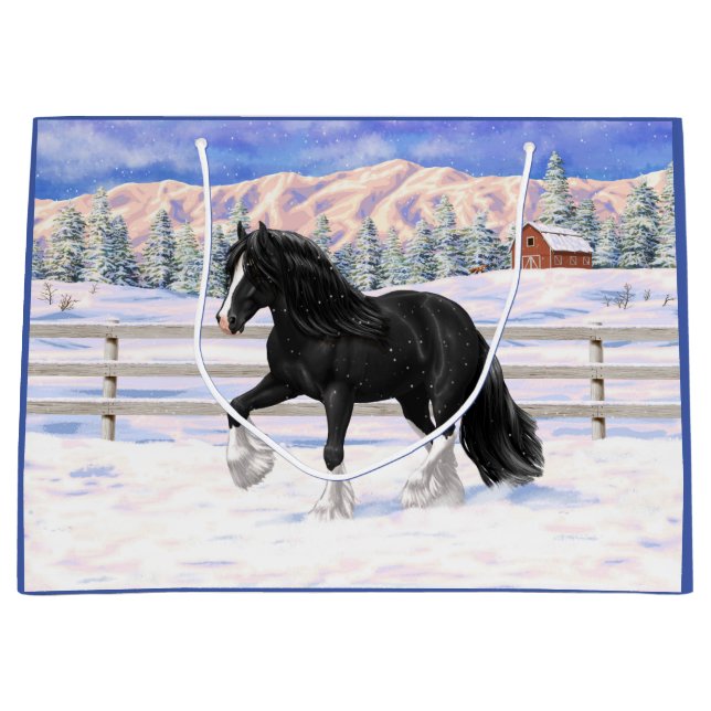 Grand Sac Cadeau Black Gypsy Vanner Irlandais Cob Brouillon Cheval  (Devant)