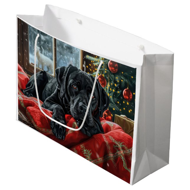 Grand Sac Cadeau Black Labrador Chien Festive de Noël (Devant Angle)