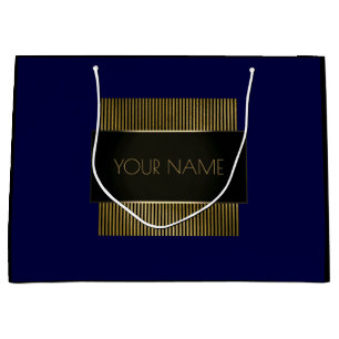 Grand Sac Cadeau Black Navy Gold Nom minimal de marque de luxe