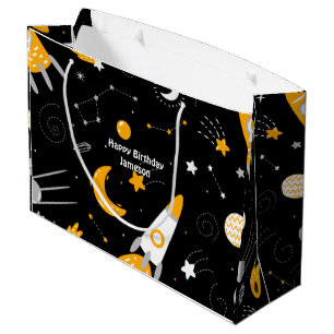 Grand Sac Cadeau Black Night Sky Externe Rocket Anniversaire