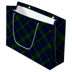 Grand Sac Cadeau Black Watch Tartan bleu vert Plaid