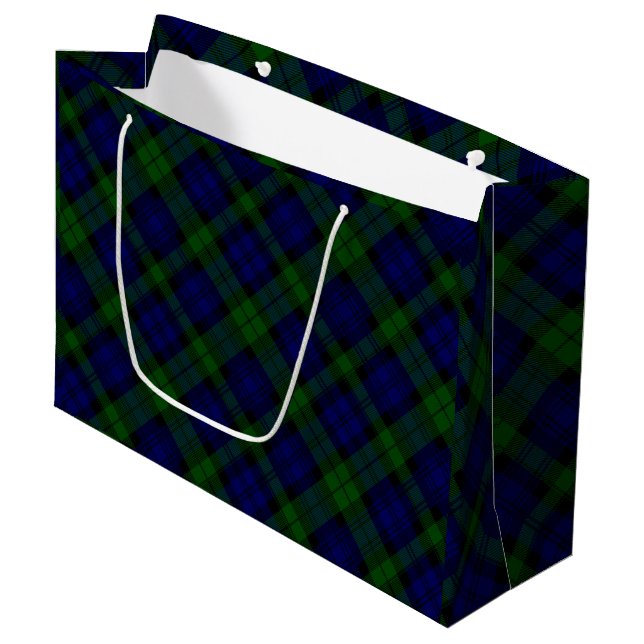 Grand Sac Cadeau Black Watch Tartan bleu vert Plaid (Devant Angle)