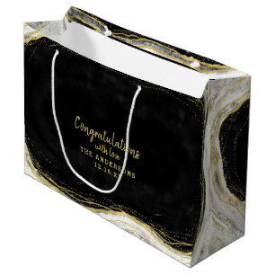 Grand Sac Cadeau Black White & Gold Geode Félicitations Mariage
