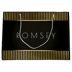 Grand Sac Cadeau Black White Gold Minimal de marque de luxe rayures