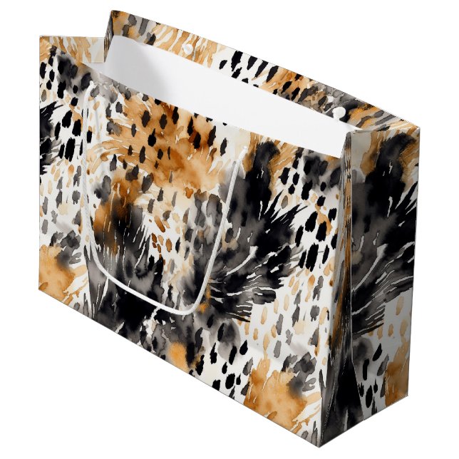 Grand Sac Cadeau Blanc Noir Crème Léopard Animal Floral Anniversair (Devant Angle)