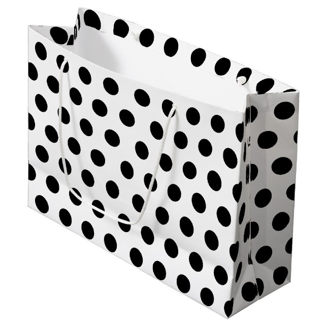 Grand Sac Cadeau Blancs et Noirs Gros Moyens Polka Dot (Devant Angle)