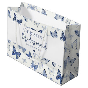 Grand Sac Cadeau Bleu Aquarelle Papillons Bridesmaid Merci