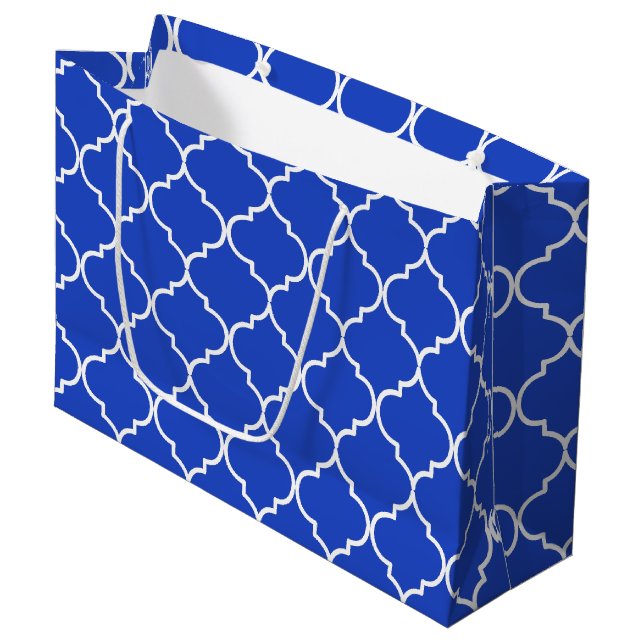 Grand Sac Cadeau Bleu & Blanc Méditerranéen Motif marocain (Devant Angle)