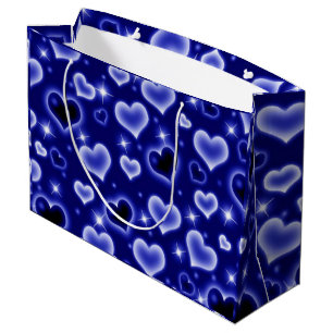 Grand Sac Cadeau Bleu en forme de coeur