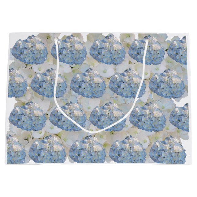 Grand Sac Cadeau Bleu et blanc Elegant Hydrangeas (Devant)