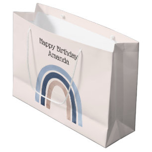 Grand Sac Cadeau Bleu et Pêche Arc-en-ciel Design Boho Anniversaire