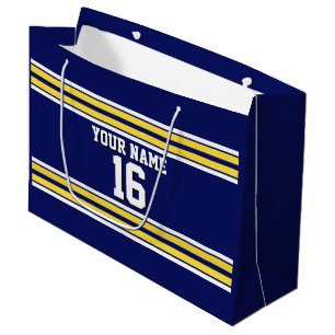 Grand Sac Cadeau Bleu marine avec rayures blanches jaunes Équipe Je