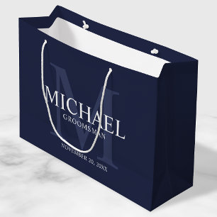 Grand Sac Cadeau Bleu marine marine Personnalisé Groomsmen