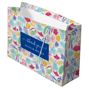Grand Sac Cadeau Bleu marine Rose sauvage Forêt tropicale Épinard M