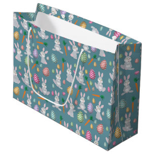 Grand Sac Cadeau Bleu mignon lapin lapin Motif