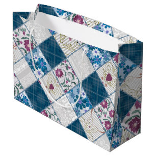 Grand Sac Cadeau Bleu motif rustique à la mode  de déchirures de ti